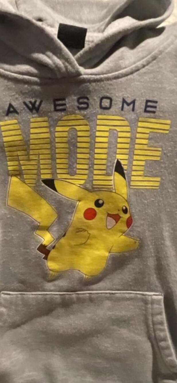 Pokemon Pikachu Awesome Mode Grey Long Sleeve Pullover Hoodie Sweatshirt Size M